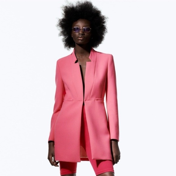 Structured Tailored Pink Longline Blazer Jacket Medium -Fitted Lined Statement - Picture 12 of 13